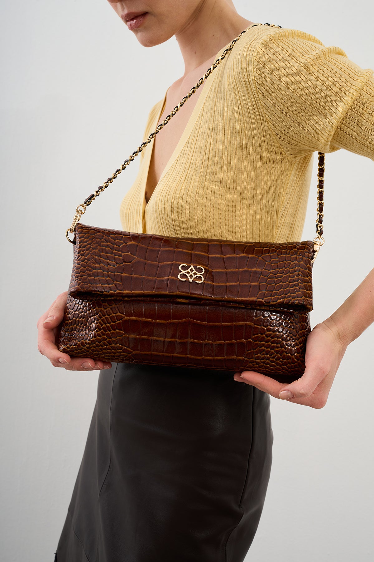 Ira Clutch Caramel Croc