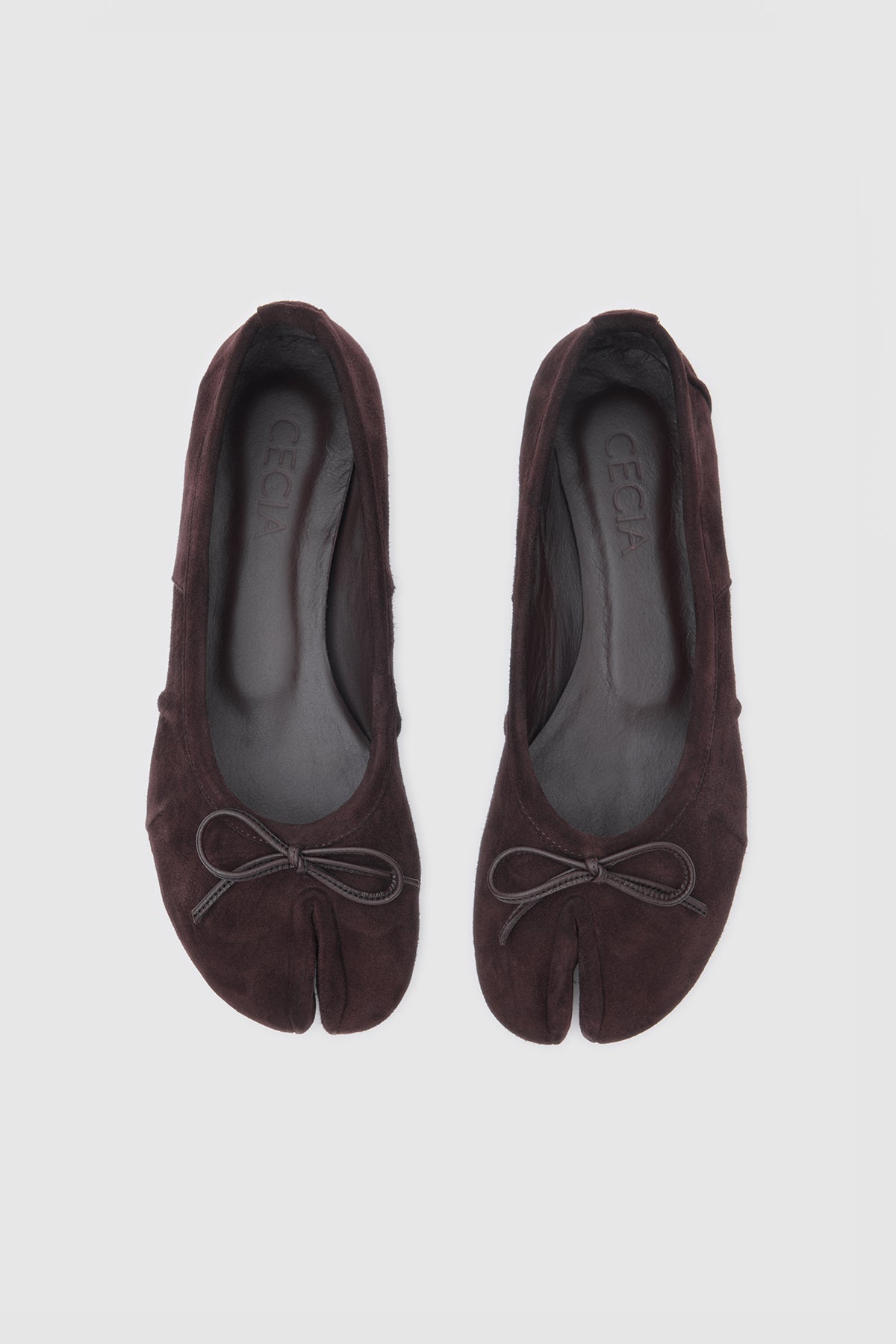 Split Toe Ballet Flats Bitter Brown Suede