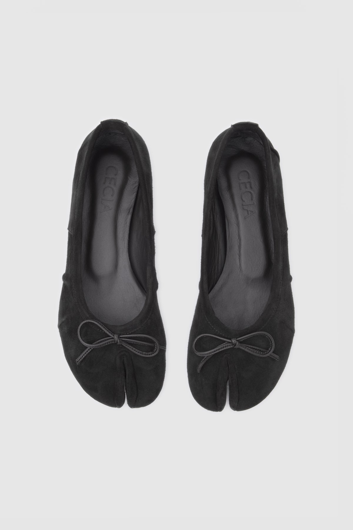 Split Toe Ballet Flats Black Suede