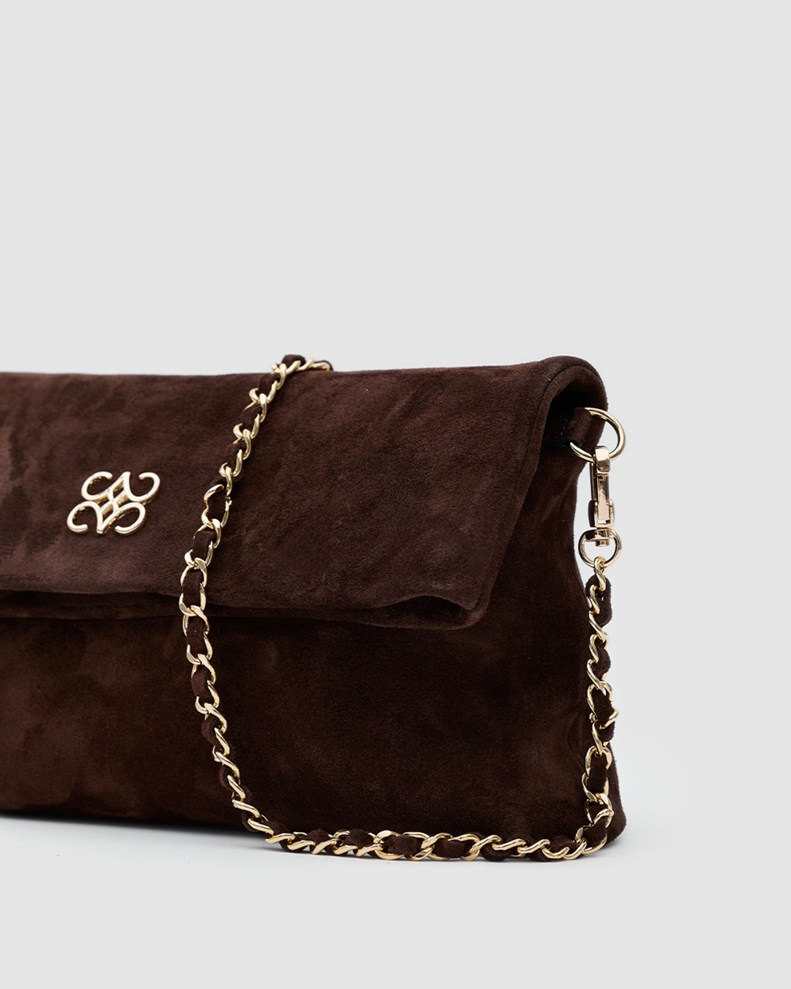 Ira Clutch Bitter Brown Suede