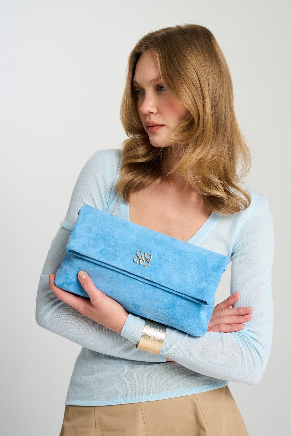 Ira Clutch Baby Blue Suede