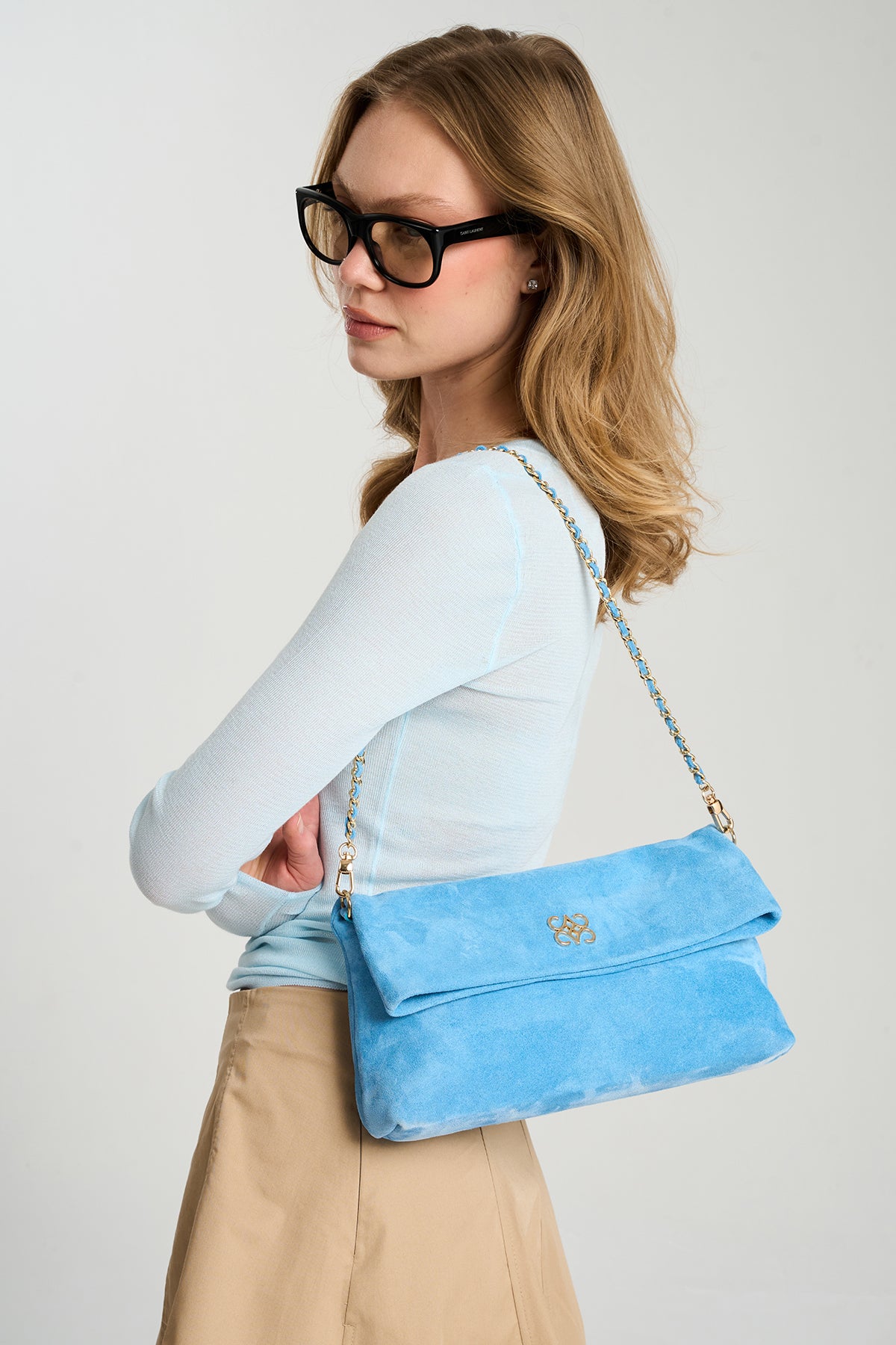 Ira Clutch Baby Blue Suede
