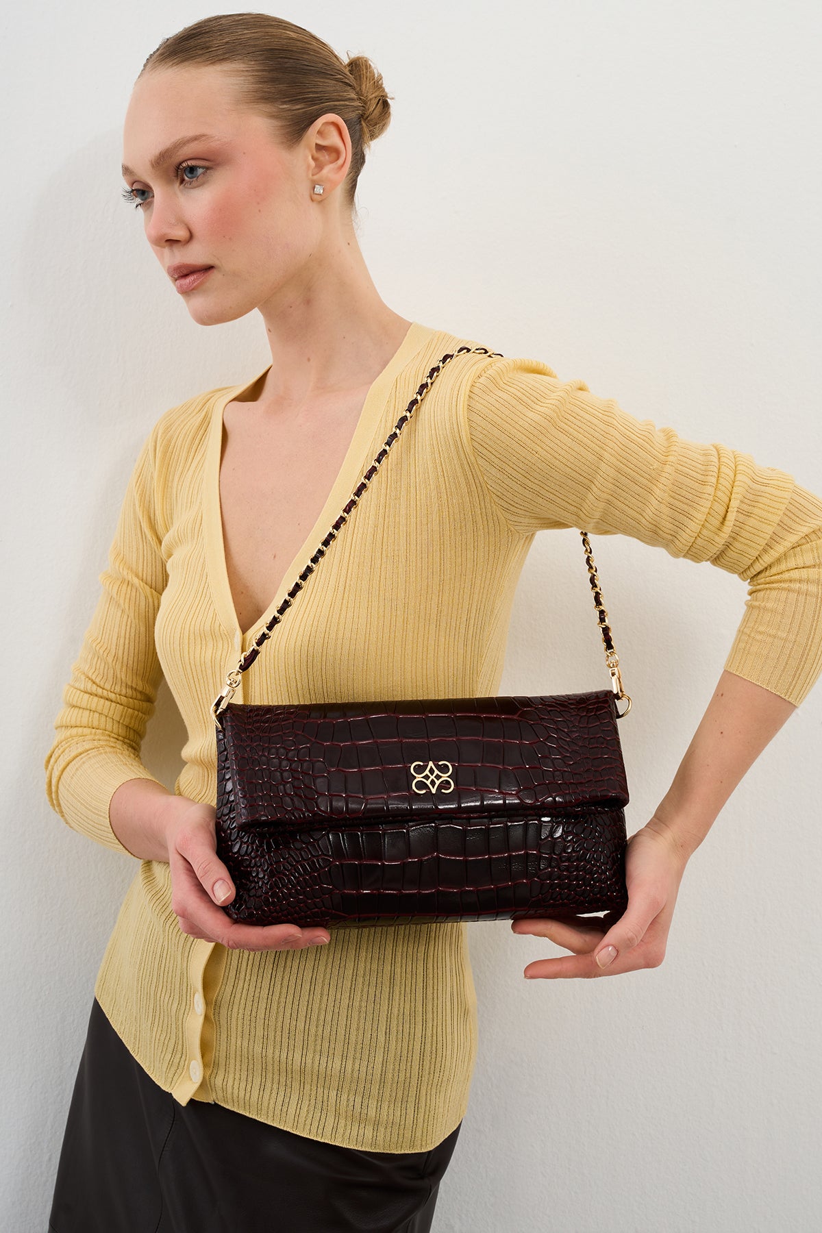 Ira Clutch Merlot Croc