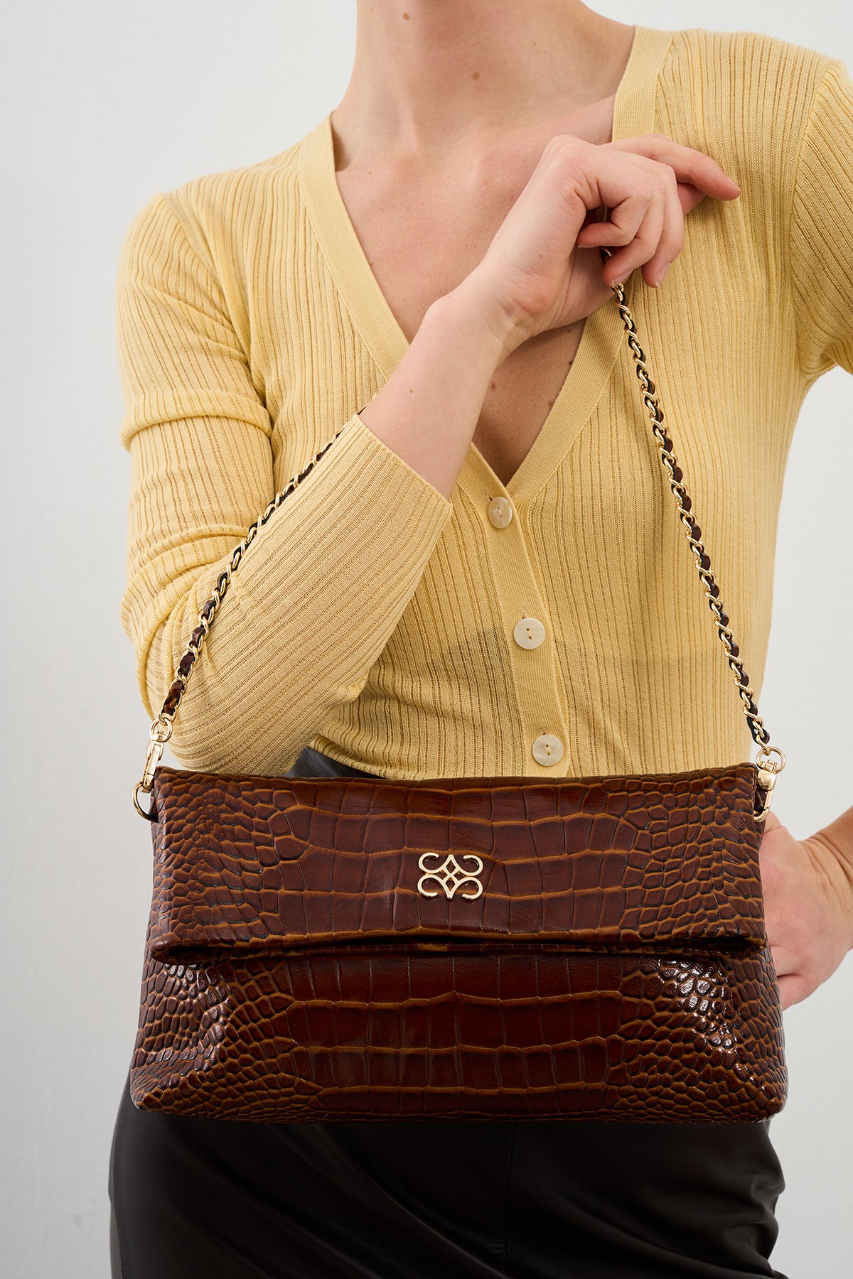 Ira Clutch Caramel Croc