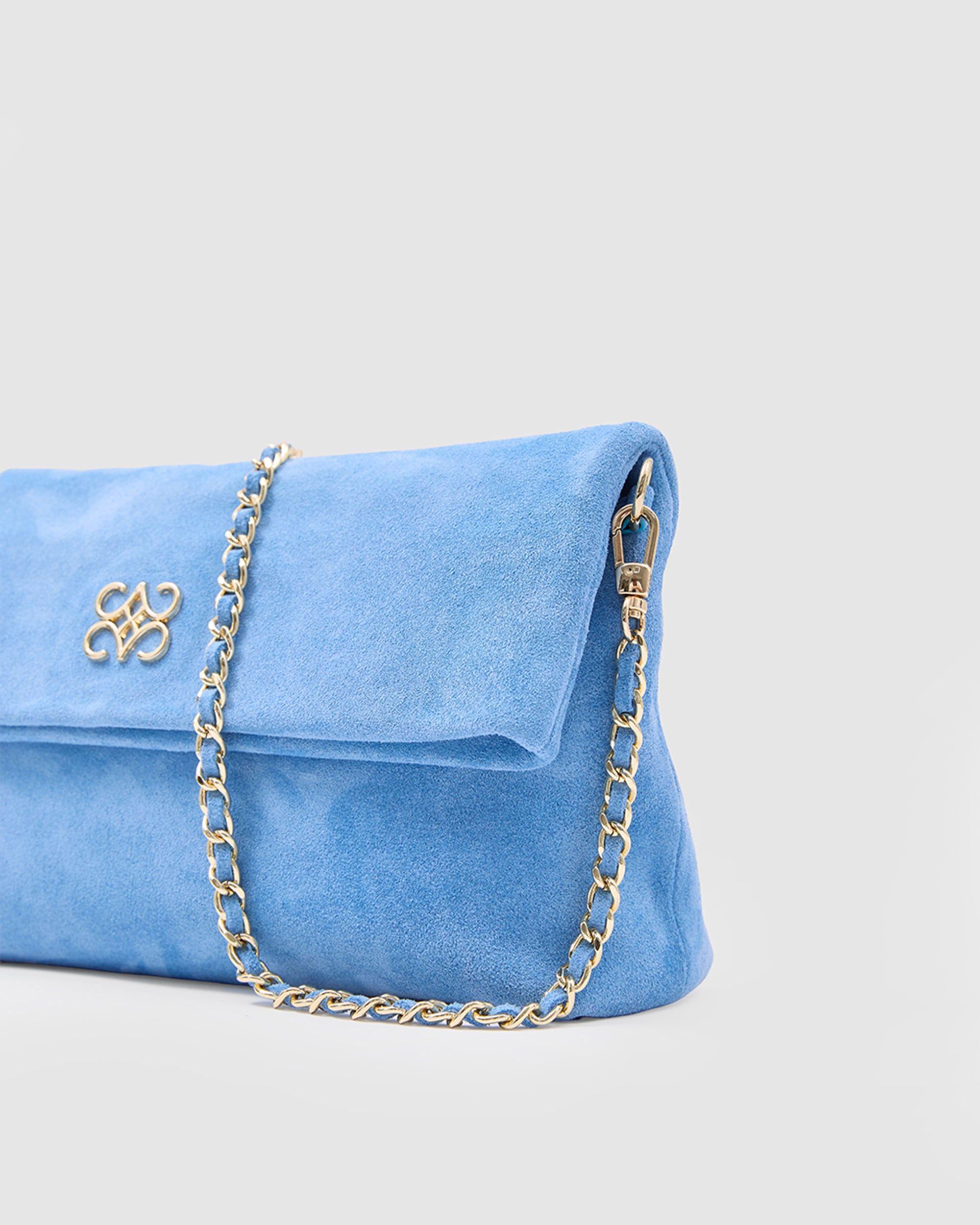Ira Clutch Baby Blue Suede